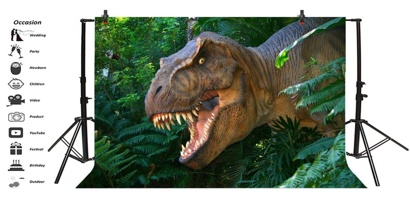 Leyiyi 6x4ft Photography Background 3D Safari Dinosaur Birthday Party Backdrop Ancient Jungle Tropical Bush Teeth Hunting Summer Camp Baby Shower Photo Portrait Vinyl Video Studio Prop - Image 2